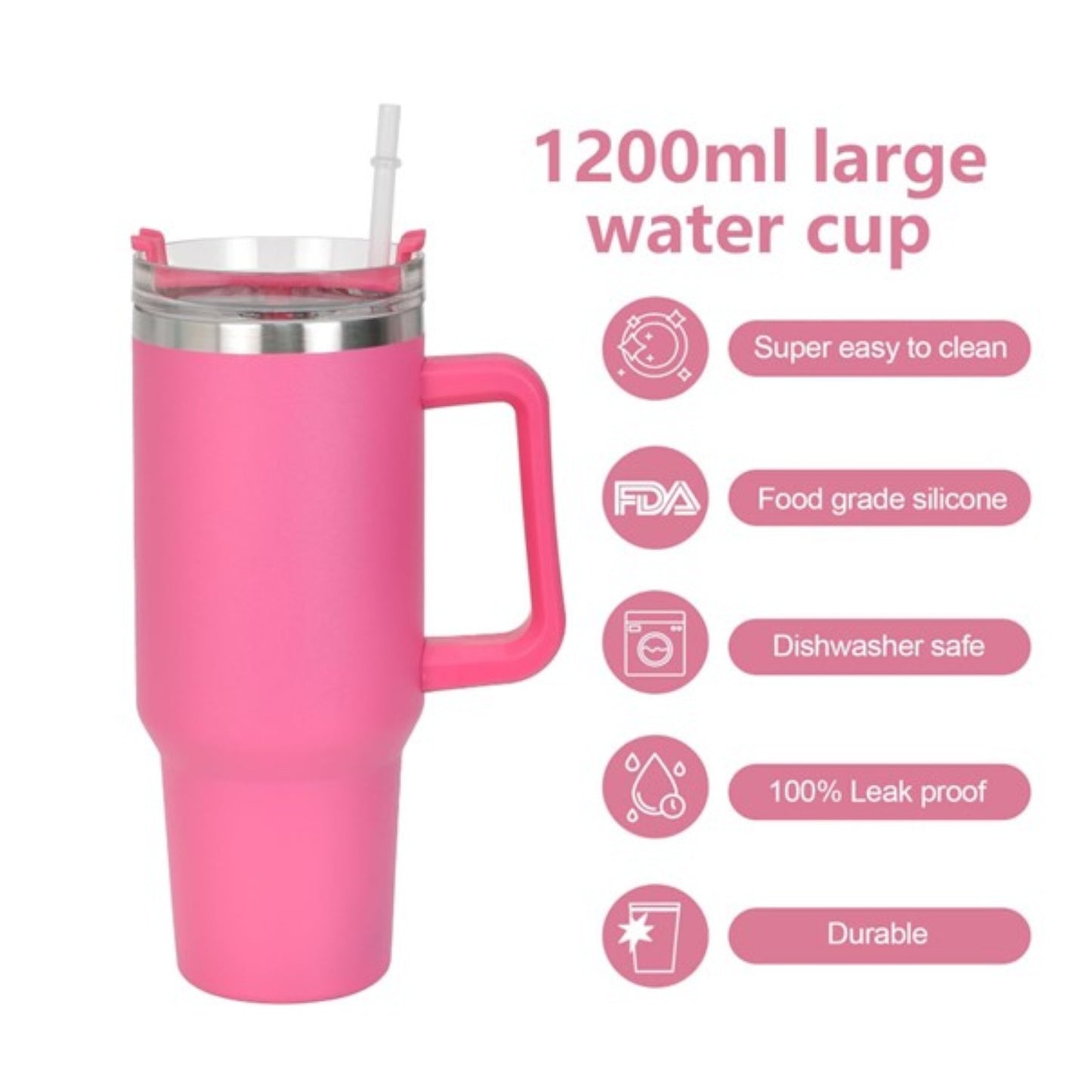 HYDRATE 40oz tumbler with handle stainless steel cups with straw and lid, simple modern coffee insulated (Hot or Cold) travel mug.