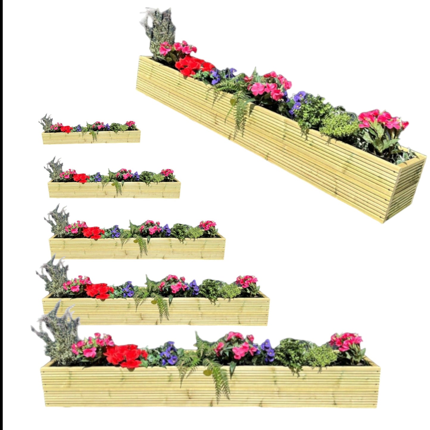 2 Layer Large Wooden Garden Planter - Decking / Smooth / Country Style  2ft - 6ft