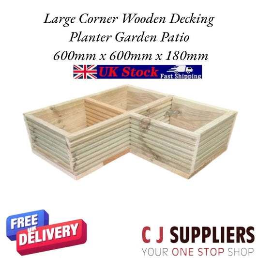 Large Corner Wooden Decking Planter Garden Patio 600mm x 600mm x 180mm