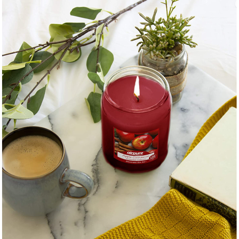 Airpure Candle - "Apple & Cinnamon" - 510g /120hr Burn Time (Clean Burn Candle)