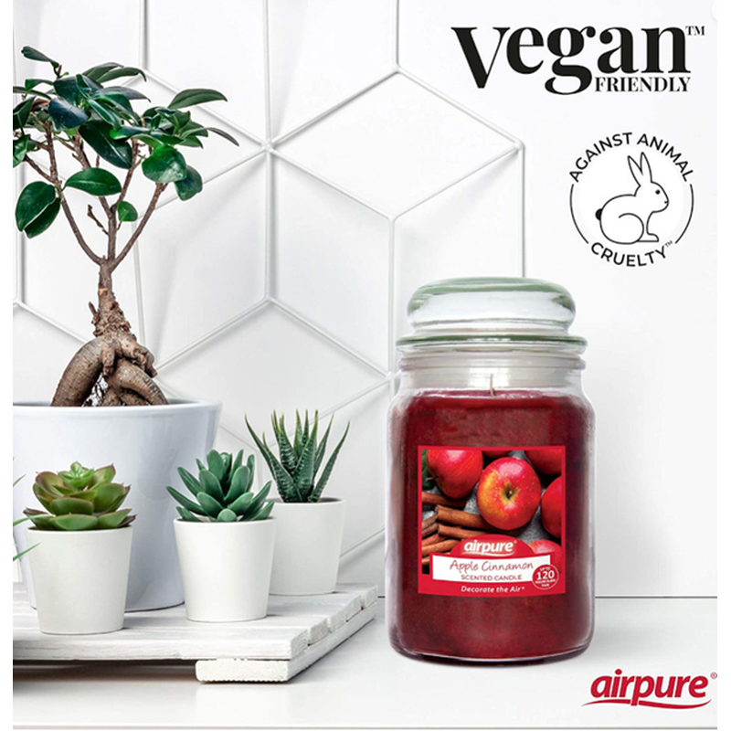 Airpure Candle - "Apple & Cinnamon" - 510g /120hr Burn Time (Clean Burn Candle)