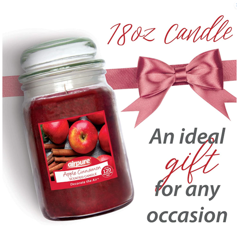 Airpure Candle - "Apple & Cinnamon" - 510g /120hr Burn Time (Clean Burn Candle)