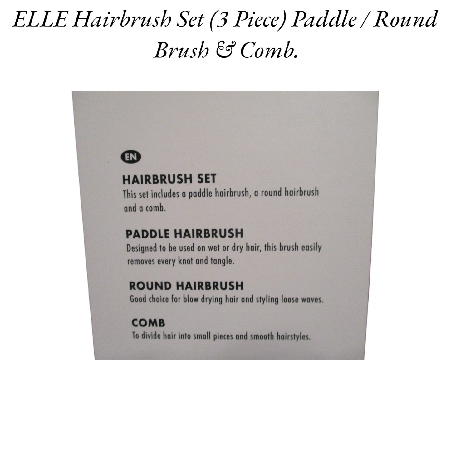 ELLE Hairbrush Set (3 Piece) {Paddle / Round Brush & Comb.