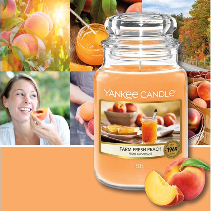 Yankee Candle Scented Large Jar Farm Fresh Peach, Up to 150hrs Burning Time