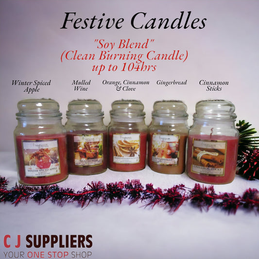 Scented Natural Soy "Festive Candles" Large (18oz - 104hr Burn Time)