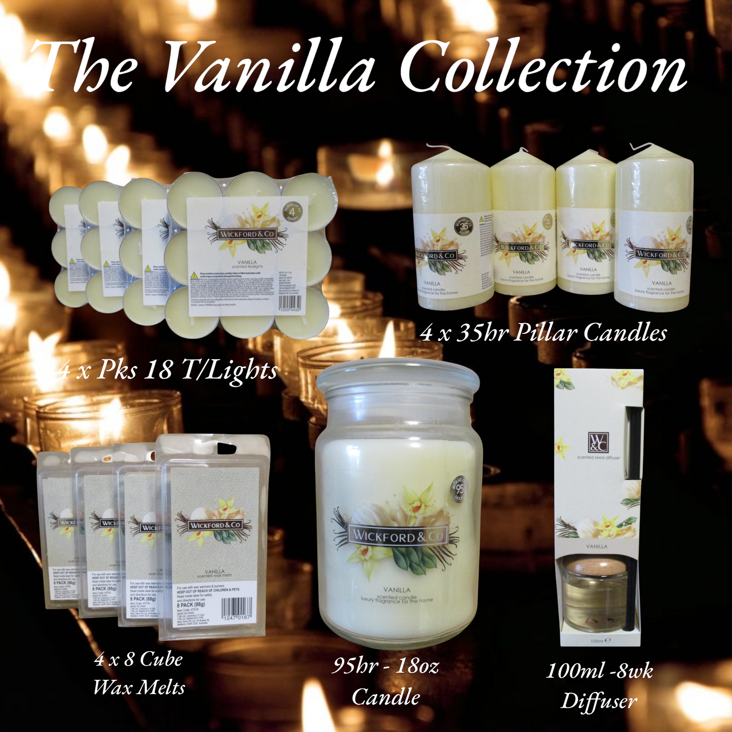 The Vanilla Collection - 18oz Candle - Wax Melts - T/Lights - Pillar & Diffuser