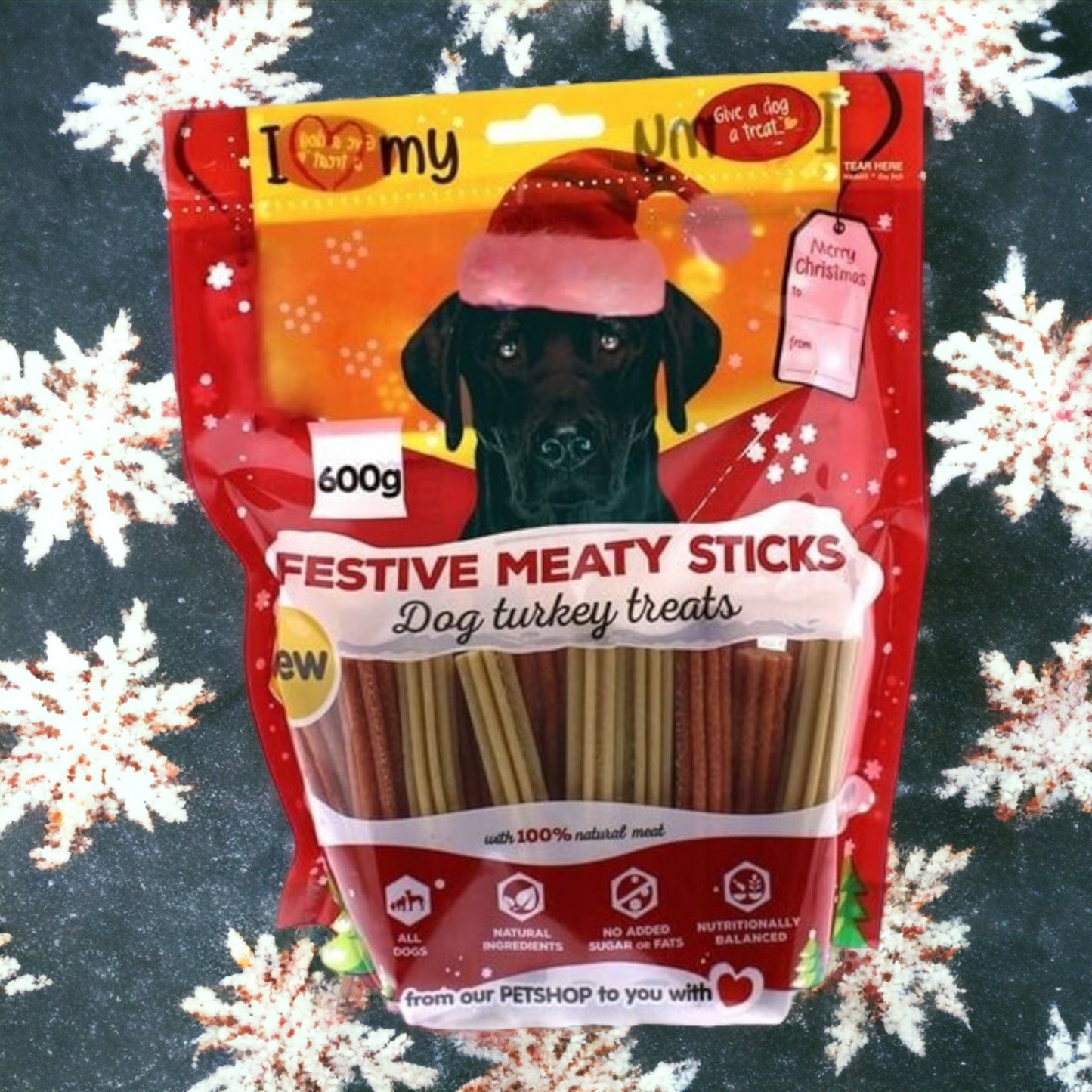 I Love My Dog Bag Festive Meaty Sticks Dog Turkey Treats 600g Christmas Chews