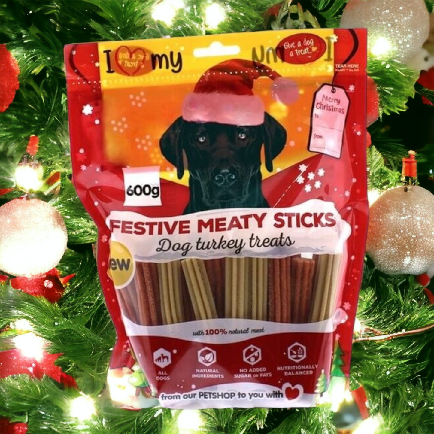 I Love My Dog Bag Festive Meaty Sticks Dog Turkey Treats 600g Christmas Chews