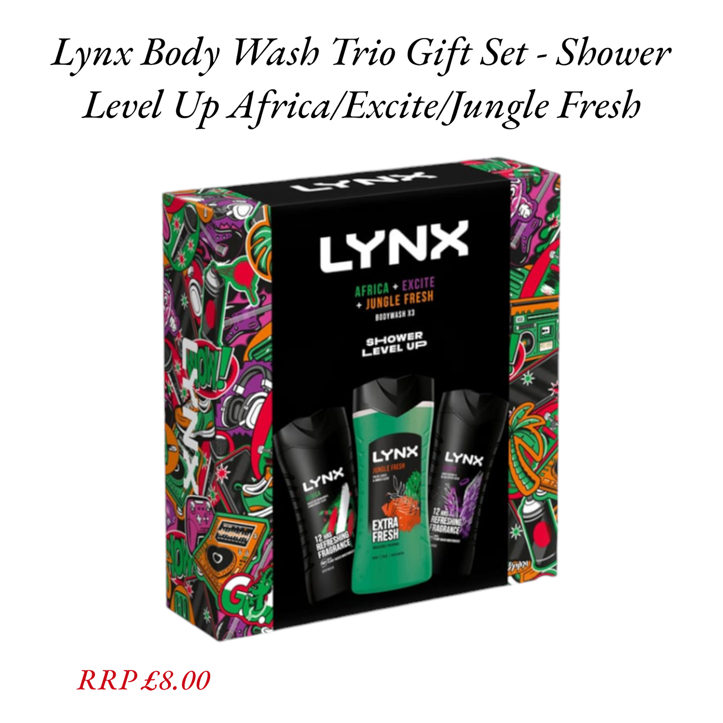 Lynx Body Wash Trio Gift Set - Shower Level Up Africa/Excite/Jungle Fresh RRP £8.00