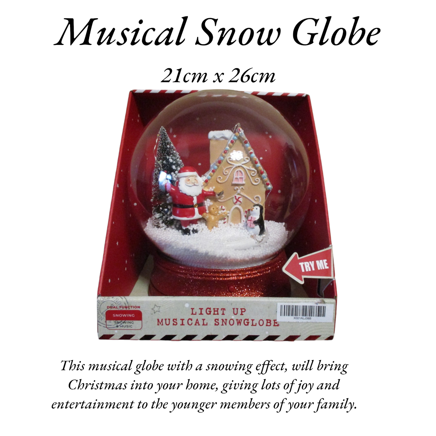 Musical Snow Globe "Christmas Decoration" 21cm x 26cm