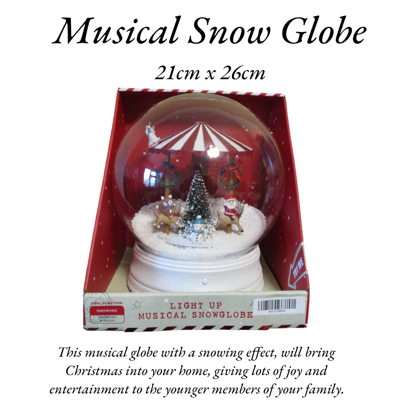 Musical Snow Globe "Christmas Decoration" 21cm x 26cm