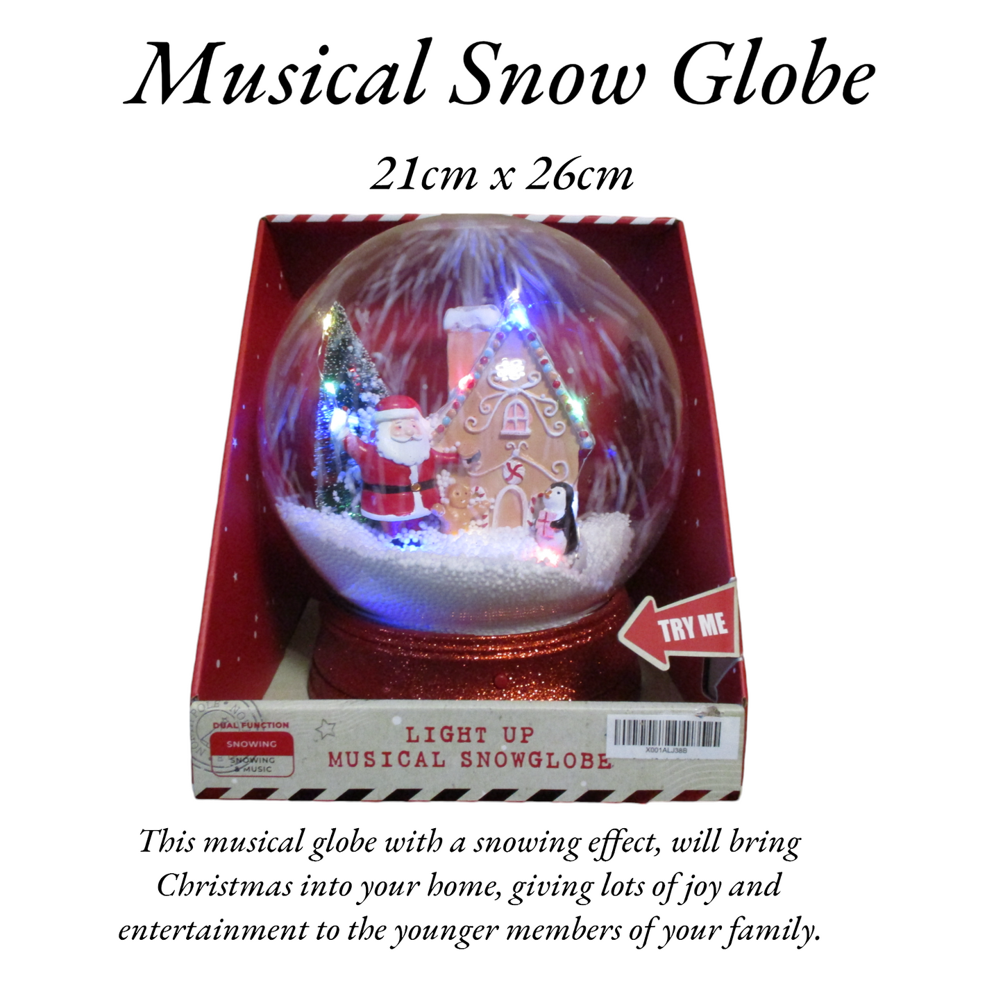 Musical Snow Globe "Christmas Decoration" 21cm x 26cm