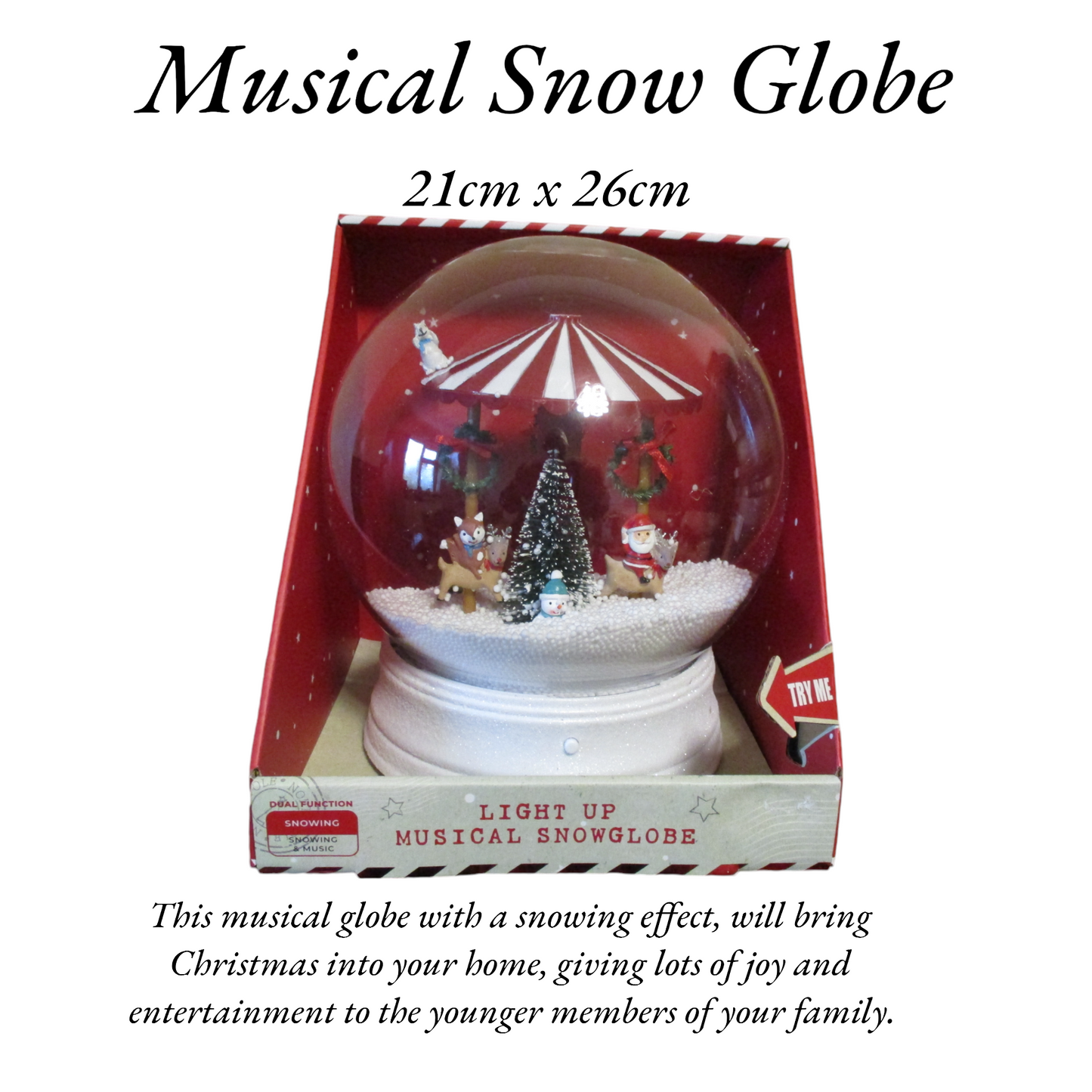 Musical Snow Globe "Christmas Decoration" 21cm x 26cm