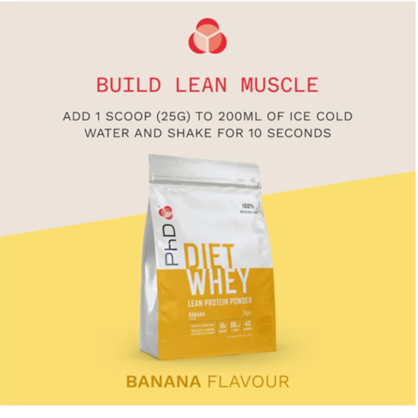 PhD Nutrition, Vegan Protein Powder, Banana, 20g of Plant Protein, 40 Servings Per 1 Kg Bag