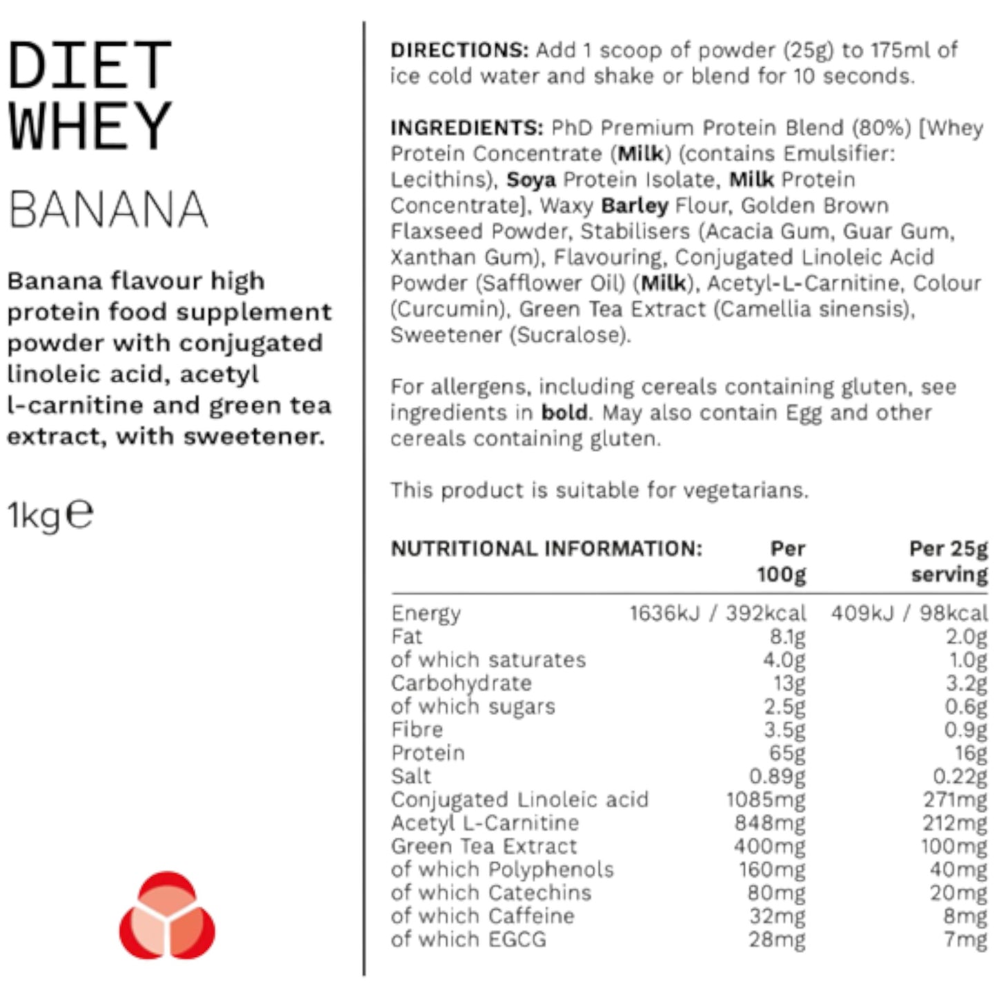 PhD Nutrition, Vegan Protein Powder, Banana, 20g of Plant Protein, 40 Servings Per 1 Kg Bag