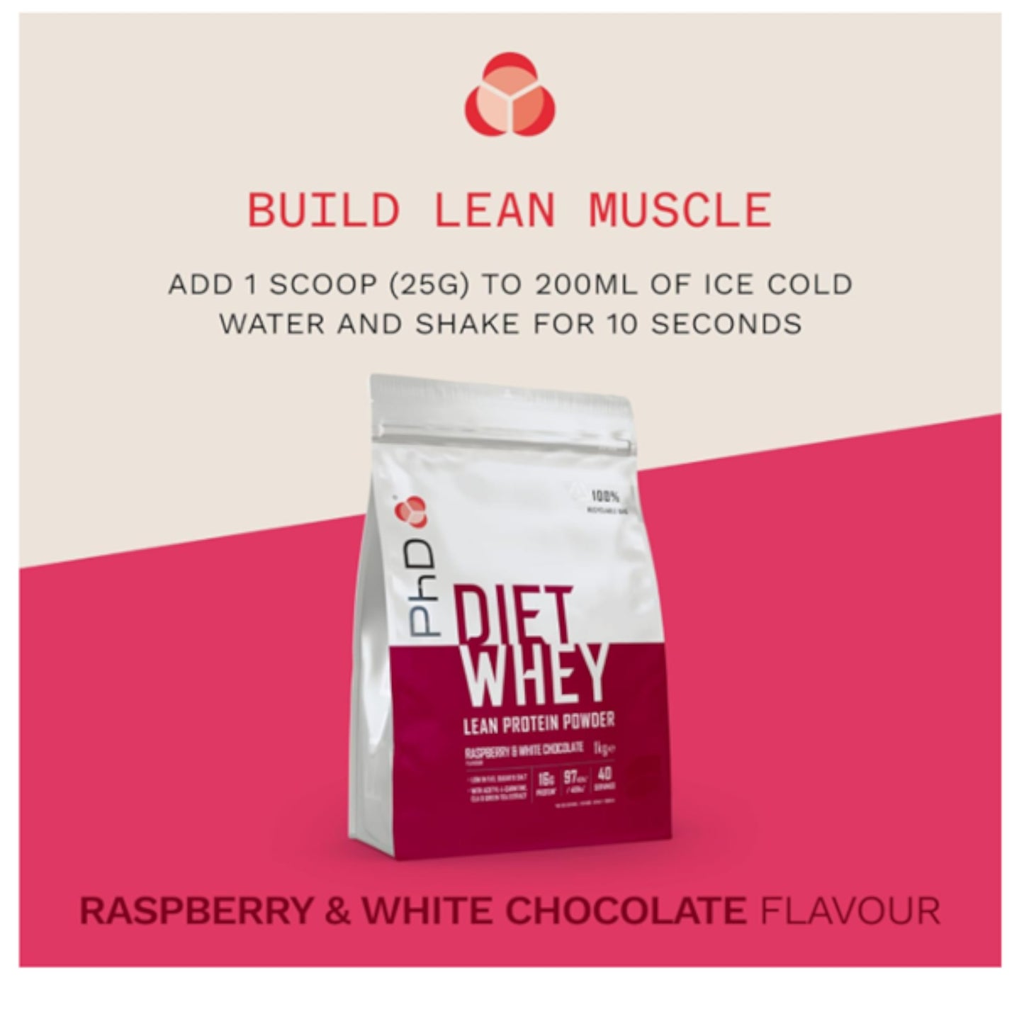 PhD Nutrition, Vegan Protein Powder, Raspberry & White Chocolate, 20g of Plant Protein, 40 Servings Per 1 Kg Bag