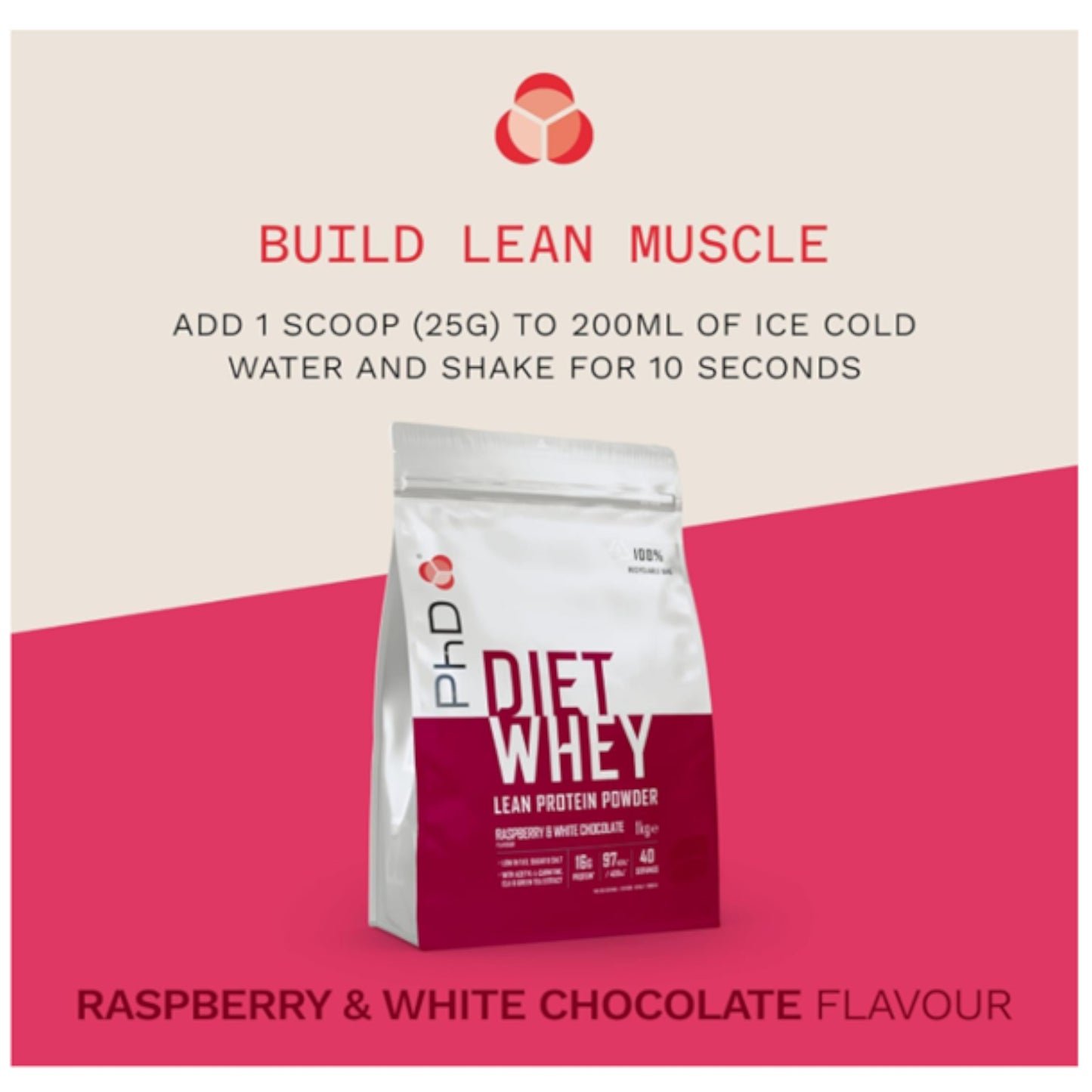 PhD Nutrition, Vegan Protein Powder, Raspberry & White Chocolate, 20g of Plant Protein, 40 Servings Per 1 Kg Bag