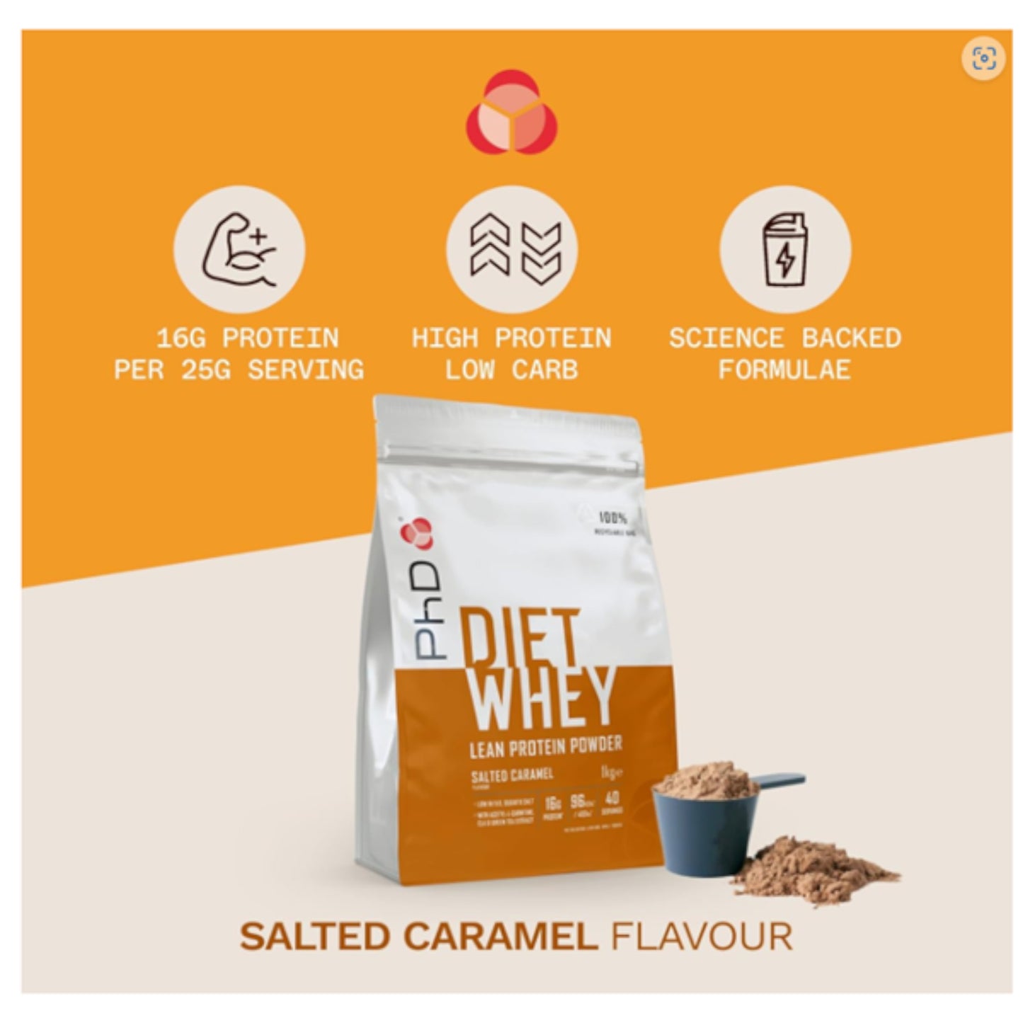 PhD Nutrition, Vegan Protein Powder, Salted Caramel, 20g of Plant Protein, 40 Servings Per 1 Kg Bag