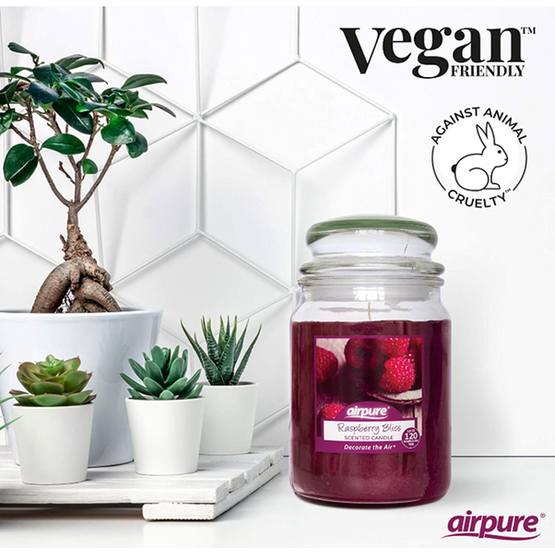 Airpure Candle - Raspberry Bliss - 510g /120hr Burn Time (Clean Burn Candle)