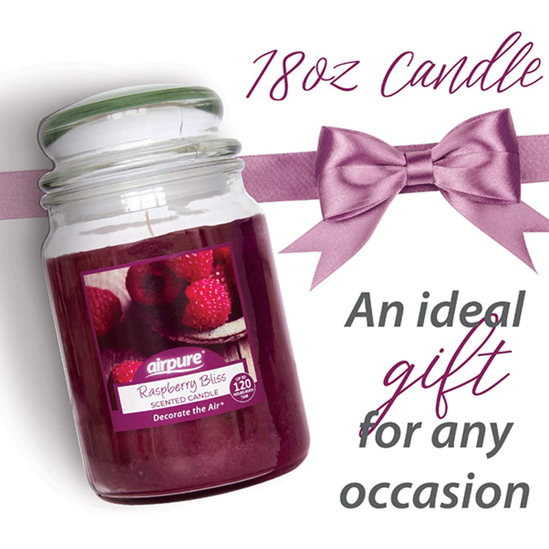 Airpure Candle - Raspberry Bliss - 510g /120hr Burn Time (Clean Burn Candle)