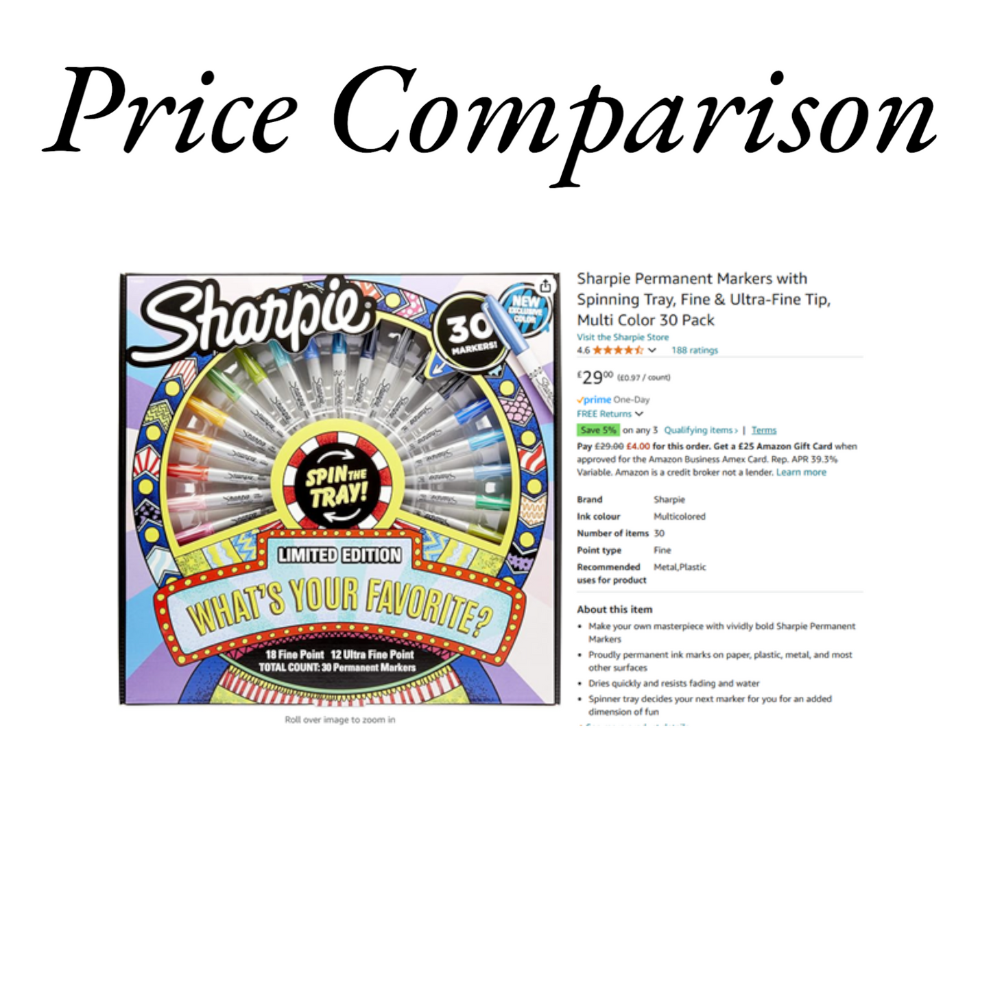 Sharpie Permanent Markers with Spinning Tray, Fine & Ultra-Fine Tip, Multi Color 30 Pack