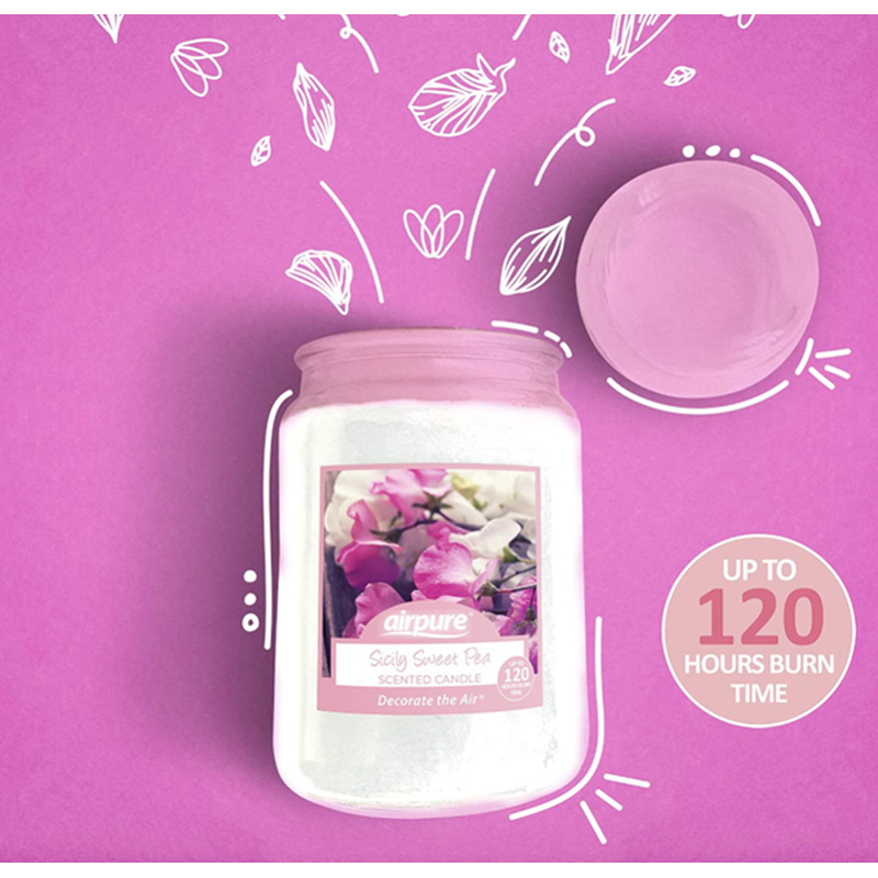 Airpure Candle - "Sicily Sweet Pea" - 510g /120hr Burn Time (Clean Burn Candle)