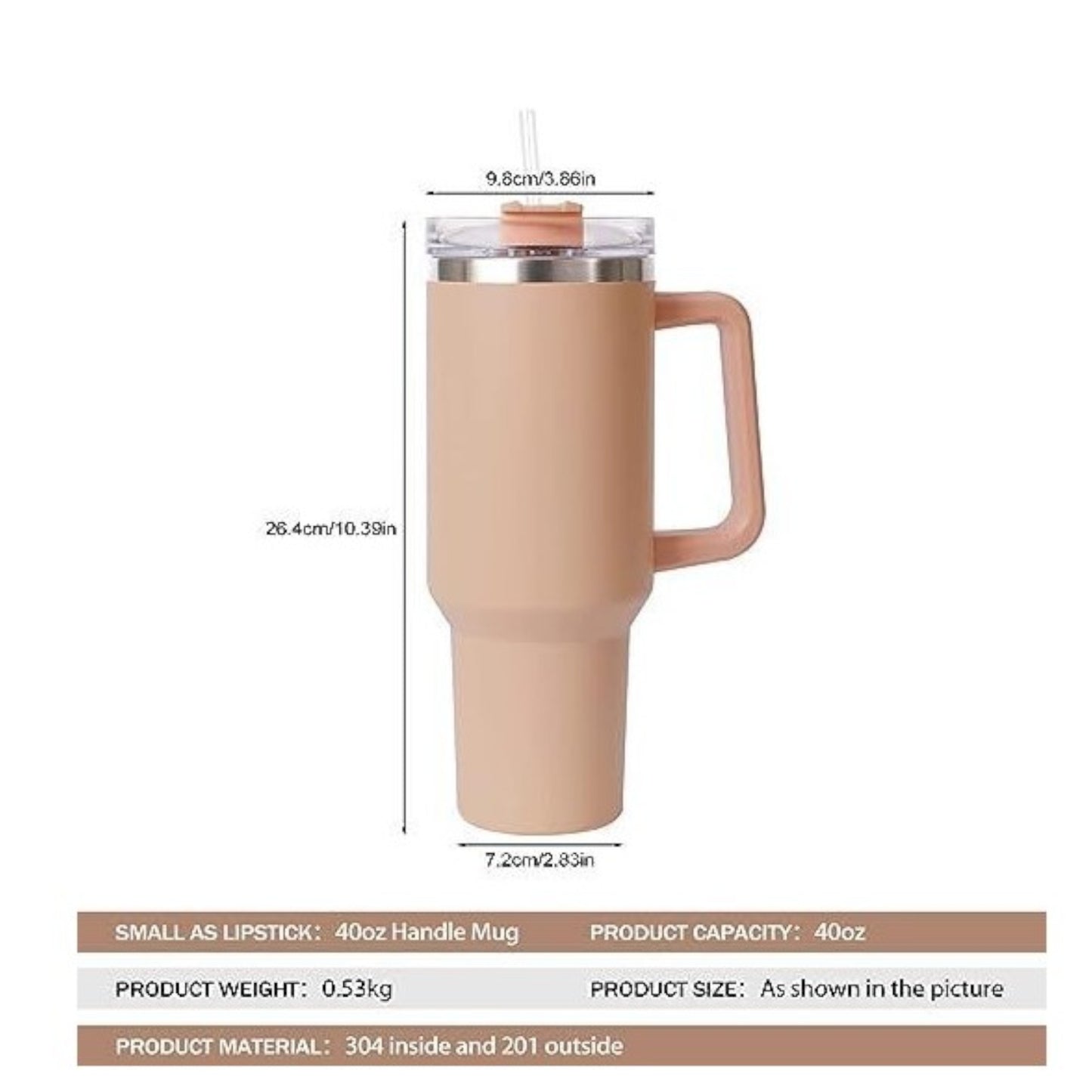 HYDRATE 40oz tumbler with handle stainless steel cups with straw and lid, simple modern coffee insulated (Hot or Cold) travel mug.