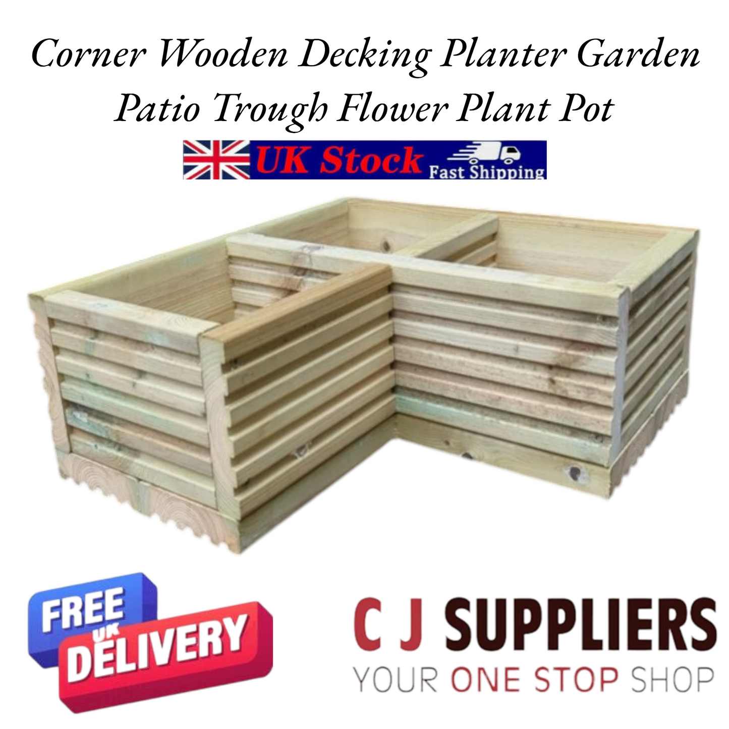 Corner Wooden Decking Planter Garden Patio 480mm x 480mm x 180mm