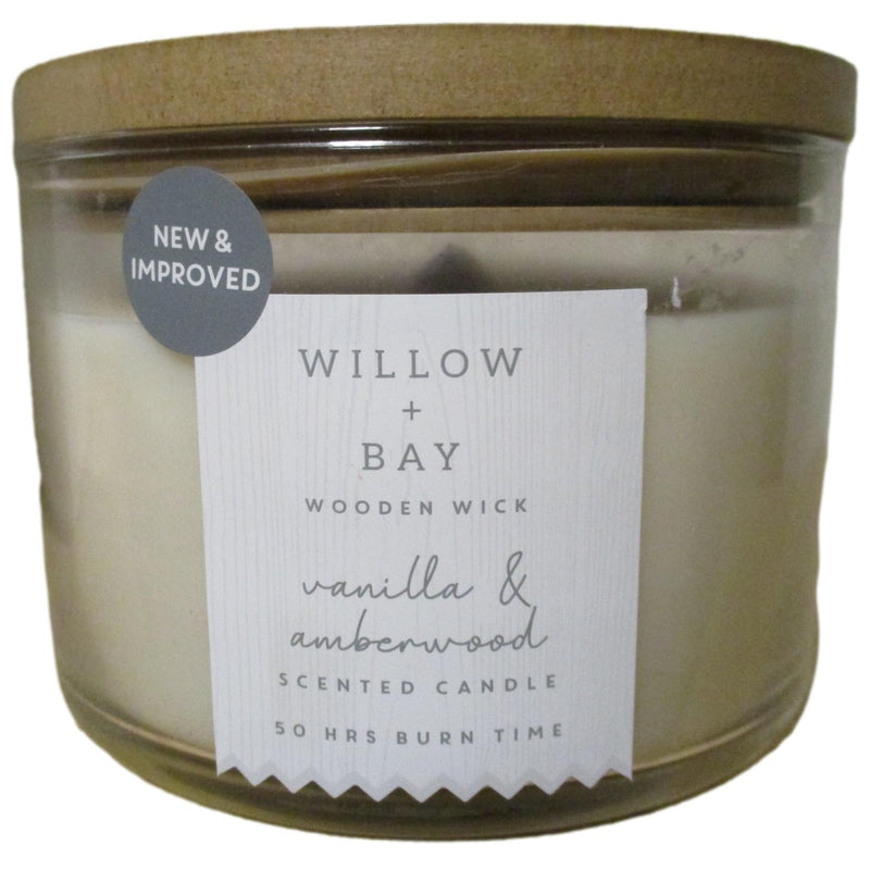 Willow Bay Crackling Wick Candle - Vanilla Amberwood - 470g (50hrs Burn Time)