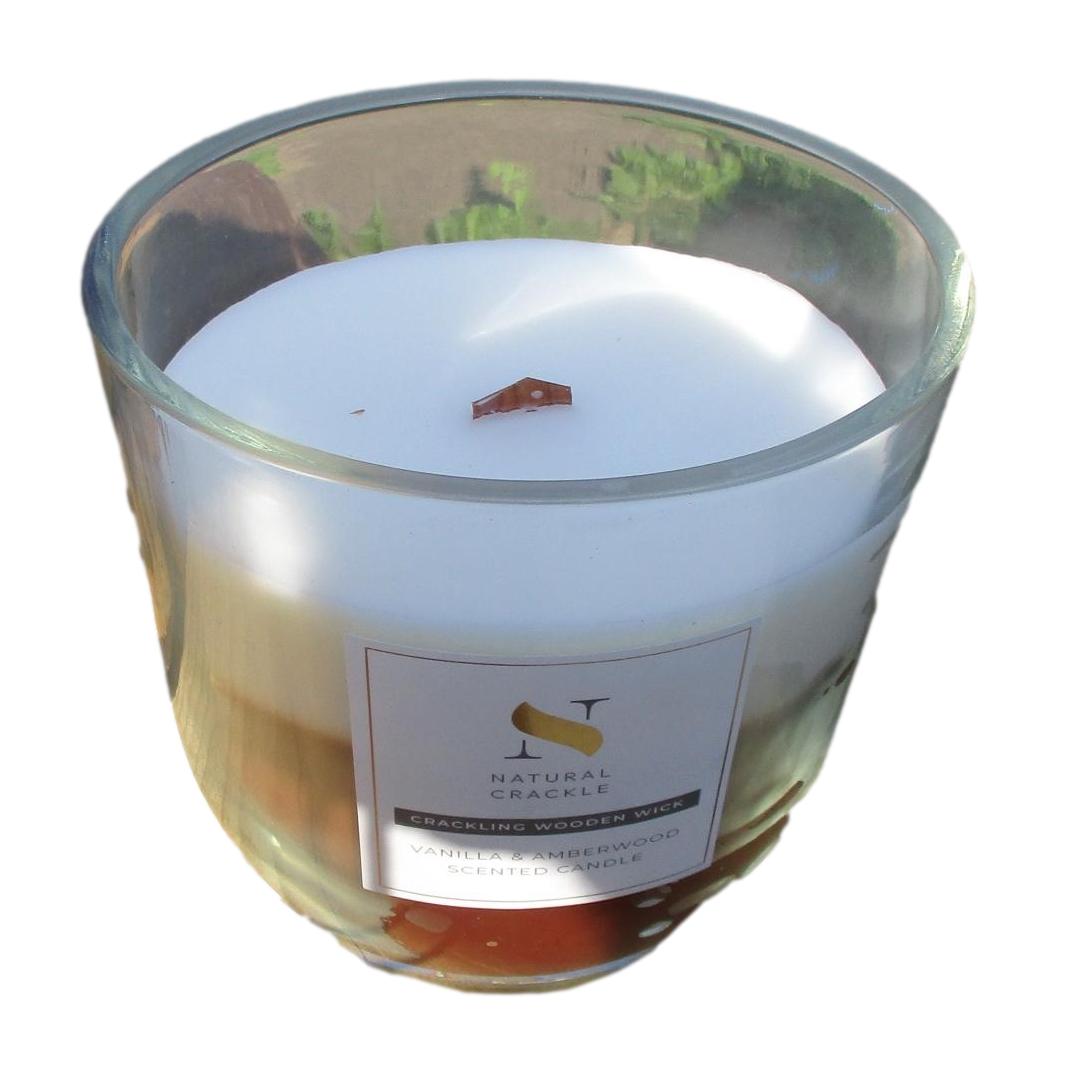 Natura Crackle - Candle in Glass Jar - Vanilla & Amberwood – 620g